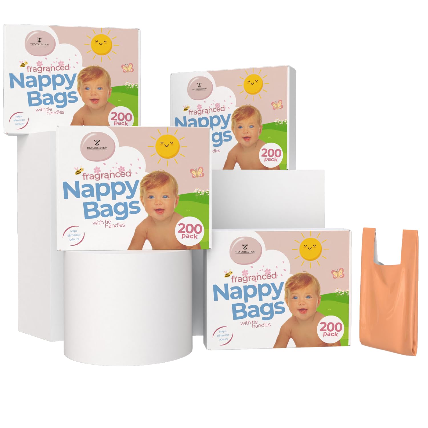 Scented Nappy Sacks Fragranced Nappy Bags Newborn Essentials Nappy Changing Bags With Fresh Fragrance Hygienic Tie Handles Incontinence Bags Baby Bags For Baby Nappies Home Travel Pets (Pink x 4)