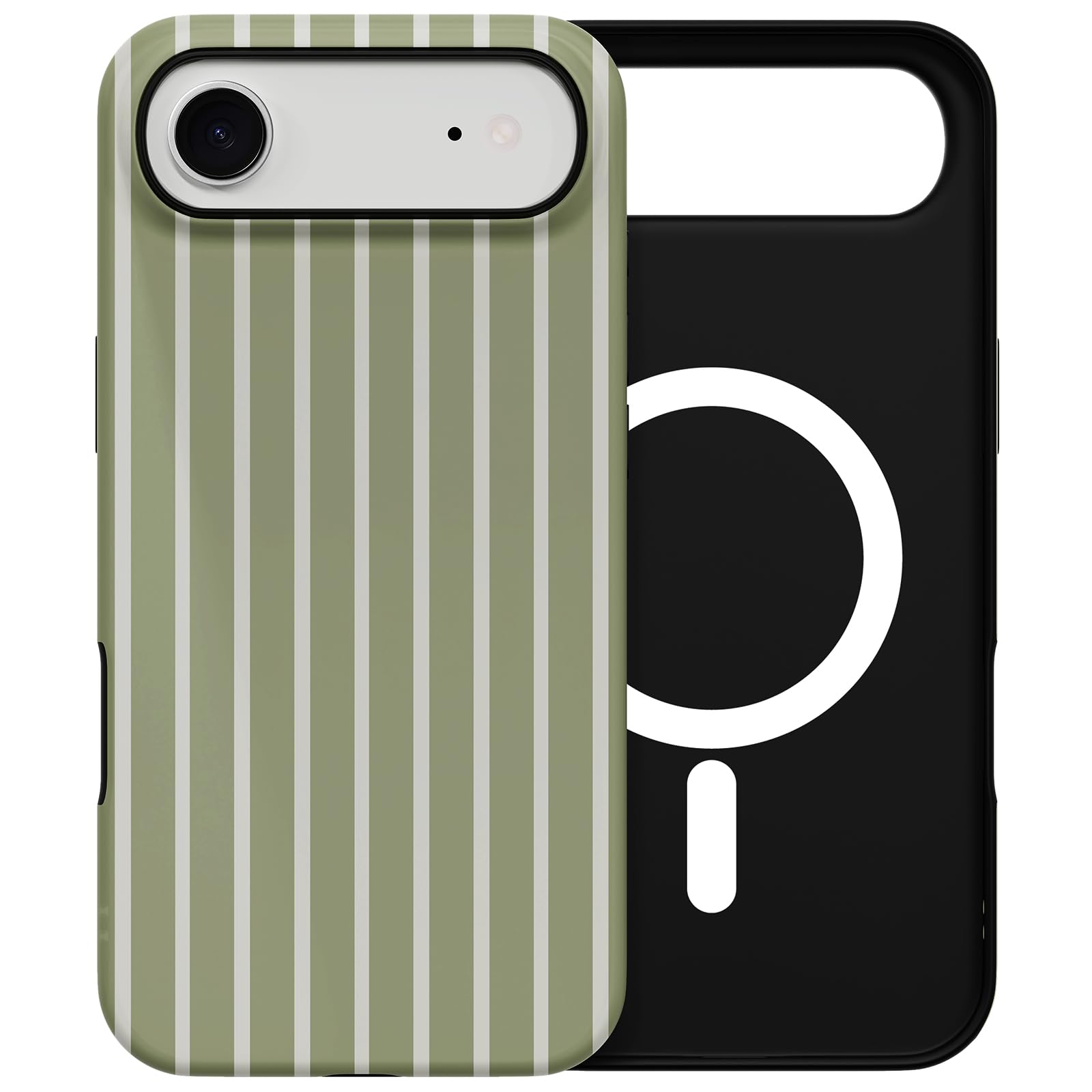 Skyseaco for iPhone 17 Air Case with Magsafe Cute Striped Phone Case, Shockproof Slim Soft TPU and Hard PC Double Layer Protective Cover for Women, Sage Green