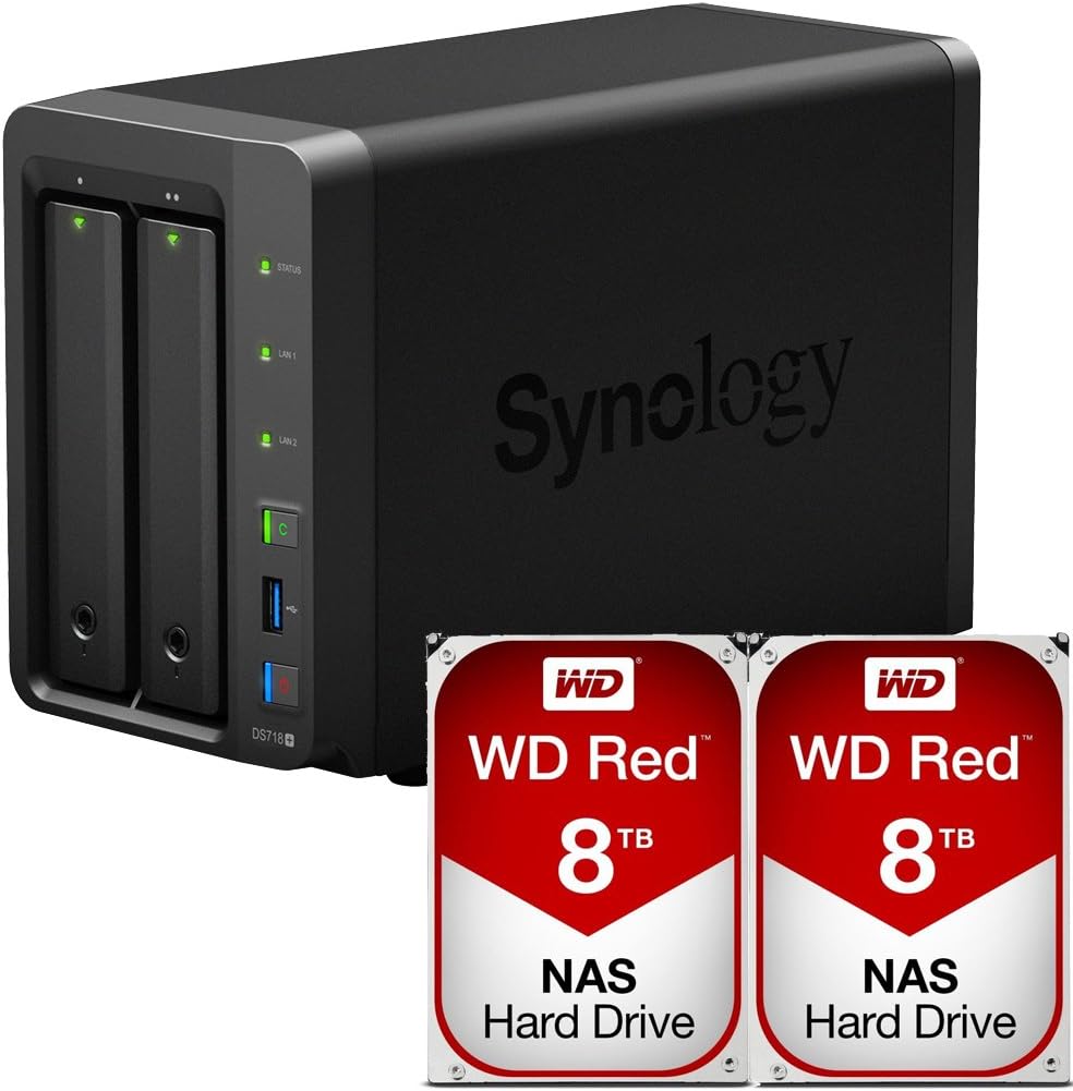 Synology DS718+ 2-Bay DiskStation NAS Bundle with 2GB RAM and 16TB (2 x 8TB) of Western Digital Red NAS Drives Fully Assembled and Tested by CustomTechSales โฆ