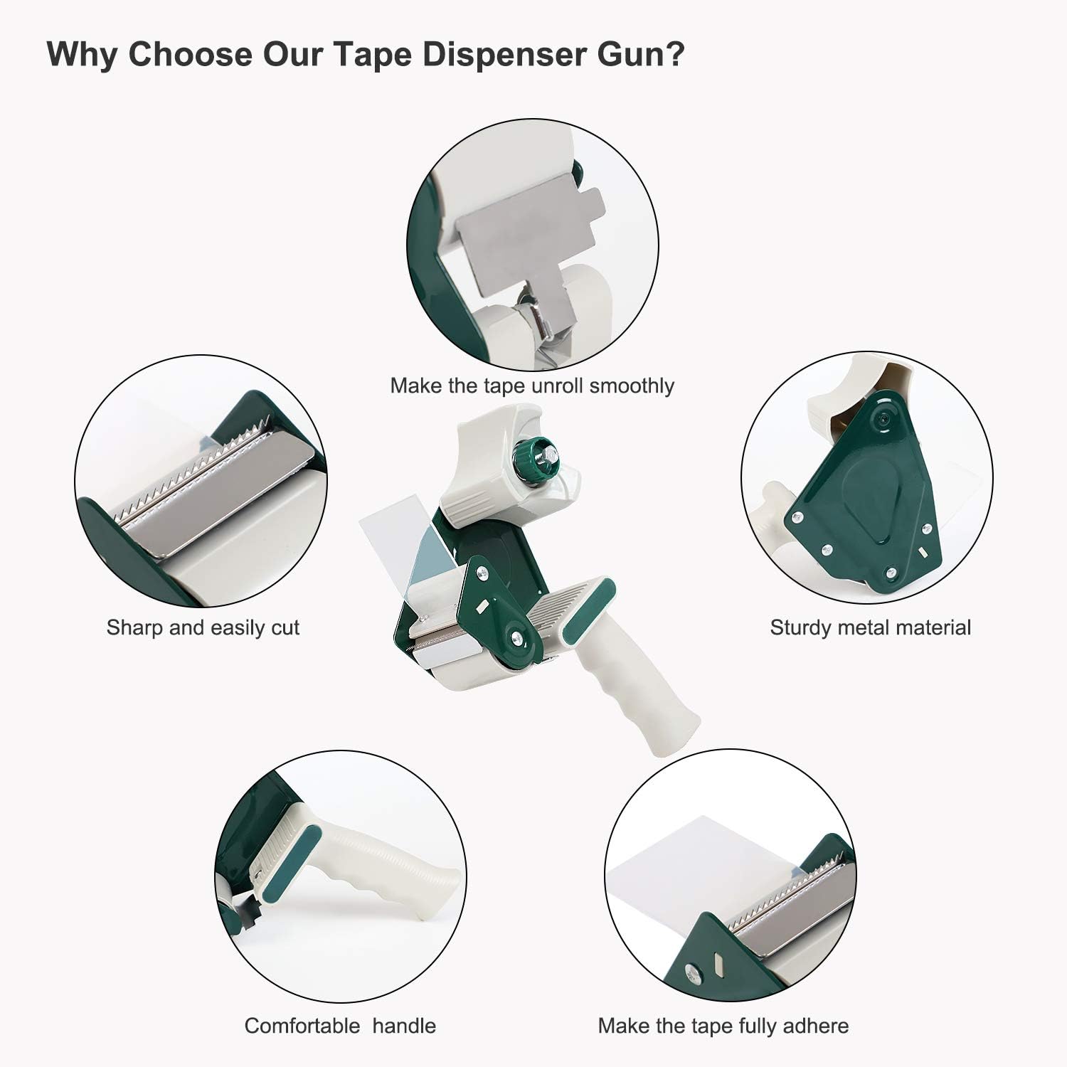 JARLINK Packing Tape Dispenser Gun (2 Pack) with 2 Rolls Tape, 2 inches Lightweight Industrial Side Loading Tape Dispenser for Shipping Packaging Moving Sealing (Grey & Green) : Office Products