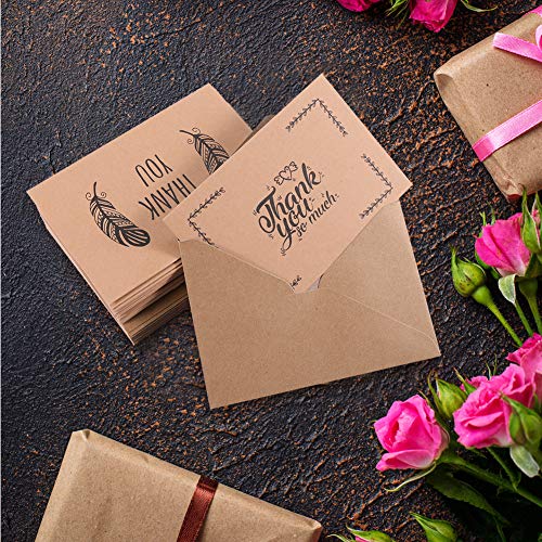 36 Bulk Thank You Cards, 6 Designs of Brown Assorted Thanks Notes Thank U Greeting Note Card Set Blank Inside with Brown Kraft Paper Envelopes and Stickers for Business Wedding Graduation Baby Shower - Thumbnail 6