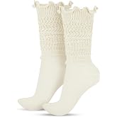Sintege Ruffle Slouch Sock for Women 80s 90s Neon Knee High Sock | Knit Scrunch Design, Frilly Socks Textured Tube Style with Ruffle Top, Perfect for Boots and Leggings