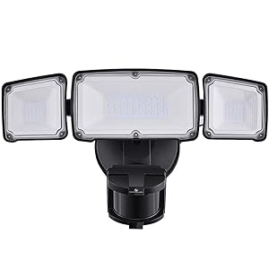 LED Security Lights, 35W Motion Sensor Light Outdoor, GLORIOUS-LITE 3 Head Flood Light with Dusk to Dawn Mode, 5500K-6000K, IP 65 Waterproof, ETL Certified for Garage, Yard, Porch, Entryways - Black