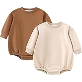 Elaowoho Baby Boy Bubble Romper Organic Cotton Solid Long Sleeve Oversized Sweatshirt Romper Newborn Fall Winter Clothes