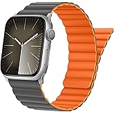 Tasikar Magnetic Straps Compatible with Apple Watch Strap 49mm 45mm 44mm 42mm Ultra 2 Ultra Series 9 8 7 6 5 4 3 2 1 SE 2 SE, Silicone Band with Magnetic Closure for Men Women (Orange-Gray)