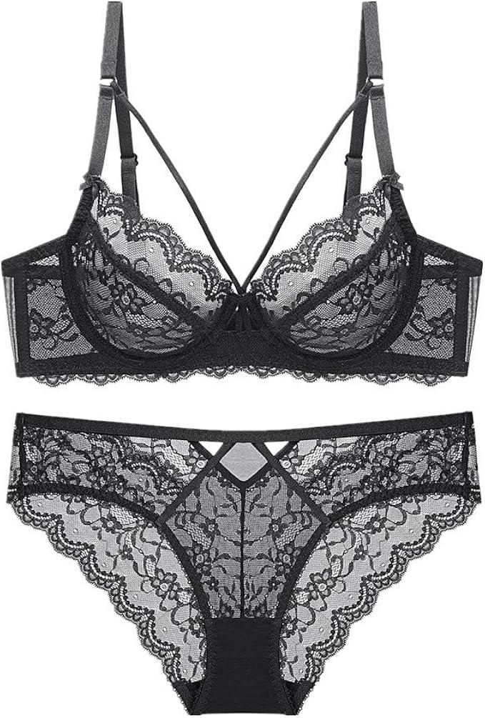 Spitze Ultra Dünn Schwamm Transparent BH BH Damen Unterwäsche Große Brust Gr. 95D, Schwarz