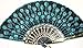 GCIYAEN Peacock Pattern Sequin Fabric Hand Fan Decorative Fashionable (New Blue) primary
