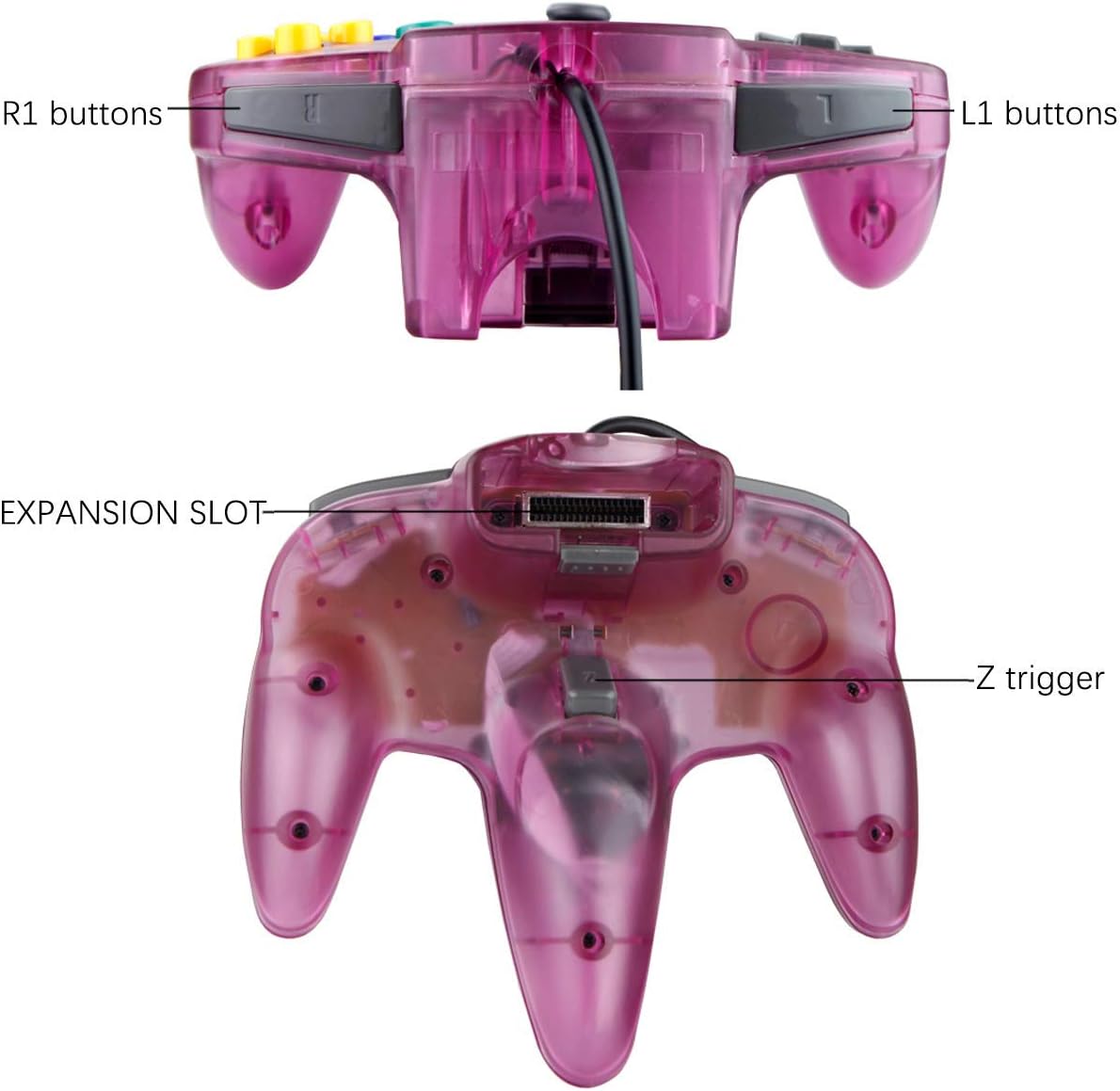 ZeroStory Classic N64 Controller, Wired N64 Controller Joystick with 5.9 Ft N64 AV Cable for N64 Video Game Console (Transparent Green and Transparent Purple): Computers & Accessories