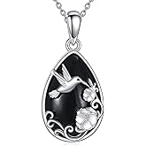 KQF Hummingbird Necklace for Women 925 Sterling Silver Black Onyx Pendant Filigree Hummingbird Jewelry Gifts for Women