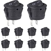 VEXUNGA Round Rocker Switch 12V Black On Off Mini Circle Switch 2 Pin 250V 6A 125V 10A KCD1 Round Toggle Switches for RV Car Truck Boat (Pack of 10pcs)