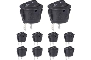 VEXUNGA Round Rocker Switch 12V Black On Off Mini Circle Switch 2 Pin 250V 6A 125V 10A KCD1 Round Toggle Switches for RV Car Truck Boat (Pack of 10pcs)