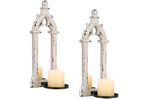 Walasis Rustic Mirror Wall Candle Sconces Set of 2 - Distressed Candle Holder Wood Decor for Farmhouse Bathroom Living Room M
