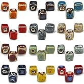 Decoendiy 100Pcs Ceramic Cube Beads, Geometric Square Beads, Handmade Porcelain Painted Beads, Loose Shaped Spacer Beads, for Jewelry Making DIY Bracelets Crafts Supplies