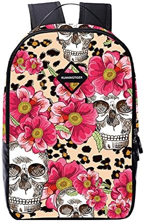 AIZHE 3D Print Skull Schoolbag Personalized Bookbag Cool Backpack (Skull-Big Flower)