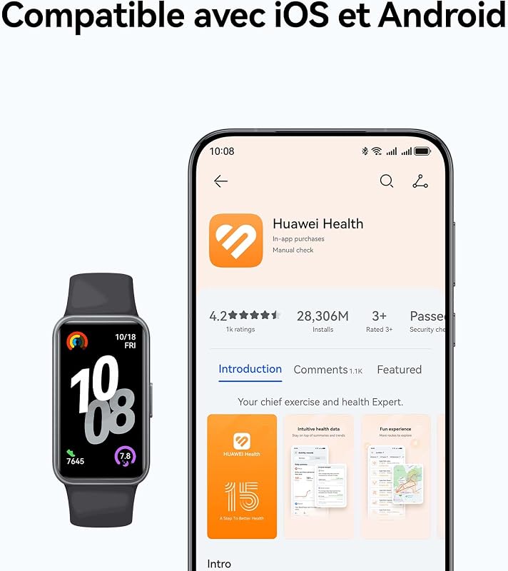 Band 10 Montres connectées, Surveillance de la Condition Physique par IA, Analyse du Sommeil de Niveau Professionnel, VRC, 14 Jours d'utilisation maximale, iOS & Android, Rose