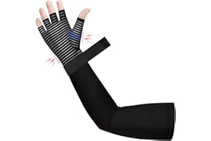Zuscot Copper Long Compression Arthritis Glove with Wrist Strap (1 Pcs), 20-30 mmHg Lymphedema Compression Arm Sleeve with Gauntlet, Fingerless Graded Pressure Full Arm and Hand Support for Men Women