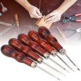 Xinwoer 5PCS Wooden Handle Awl Hole Punch Sewing Stitching Awl Tool Shoe Repair Crochet Hook, Leather Scratch Awl for Punch Stitching Sewing DIY Hand-Made Leather Craft Repair Tools