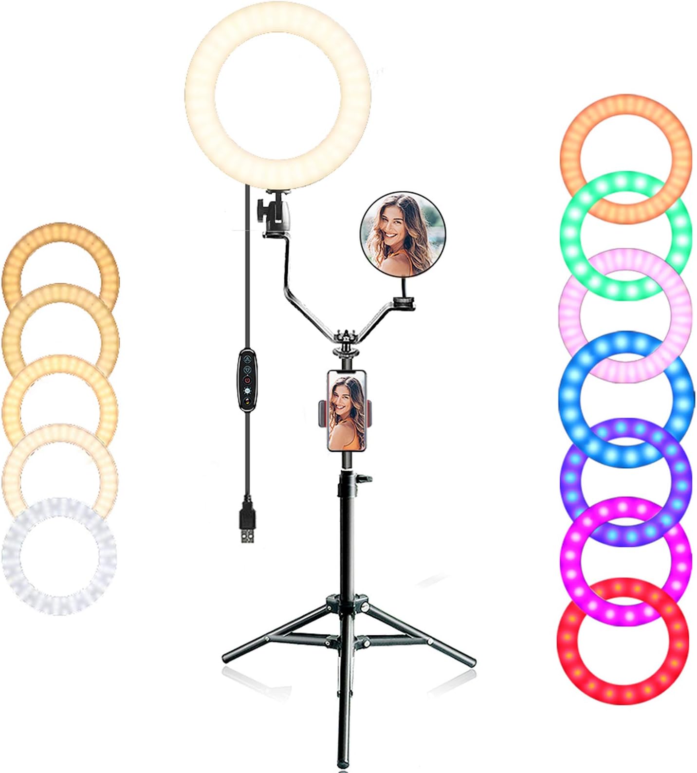 EEIEER 12" RGB Ring Light with Stand, Video Conference Lighting, Dimmable Circle Light, Flash Light with Cell Phone Holder Desktop for Live Stream/Makeup/Video/Photography