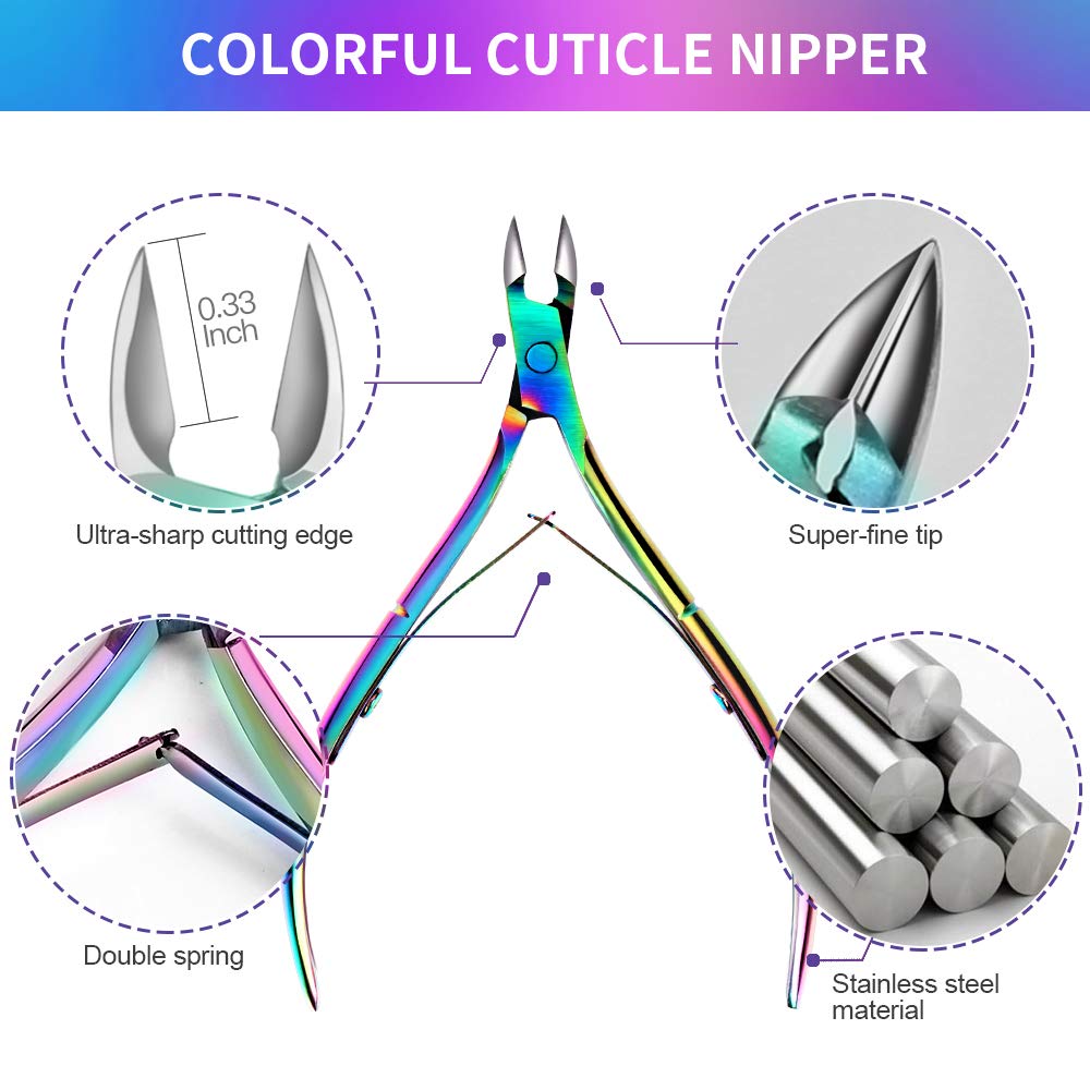 HNYYZL Manicure Tool-Cuticle Trimmer, Nail Dead Skin Pusher, Cuticle Peeler, Double-sided Nail File- Premium Manicure and Pedicure Nail Art Kit, Stainless Steel, for Fingernail Toenail(Chameleon) : Beauty