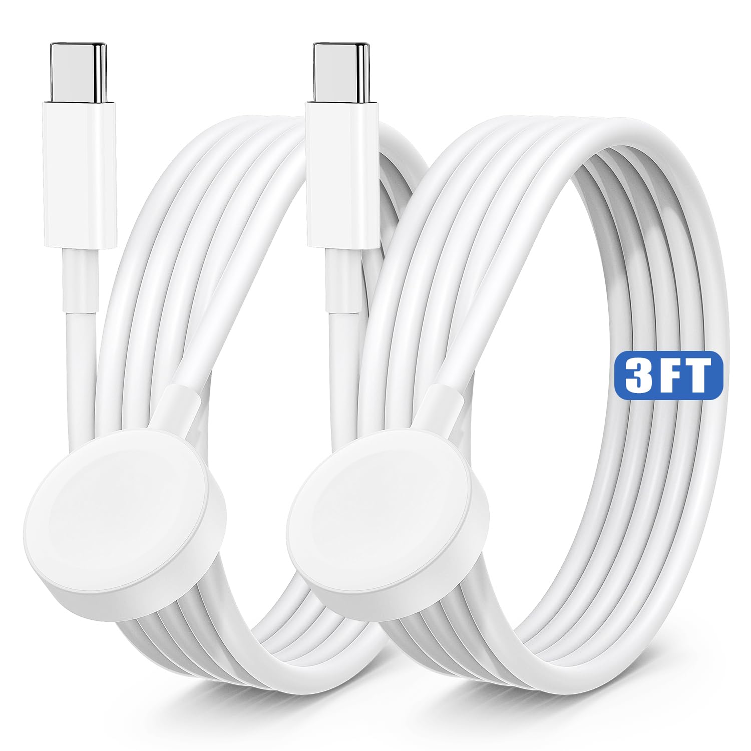 Photo 1 of 2Pack for Apple Watch Charger USB C Magnetic iWatch Charger Cable Fast Charging Cord Compatible with Watch Ultra2 Ultra Series 9 8 7 6 SE SE2 5 4 3 2 1-3FT(1M) White