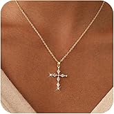 BBV Cross Necklace for Women Dainty Gold Plated O-Link Chain with CZ Heart Cross Pendant Non-Tarnish Trendy Minimalist Choker Necklace Easter Christian Baptism Faith Jewelry Gift