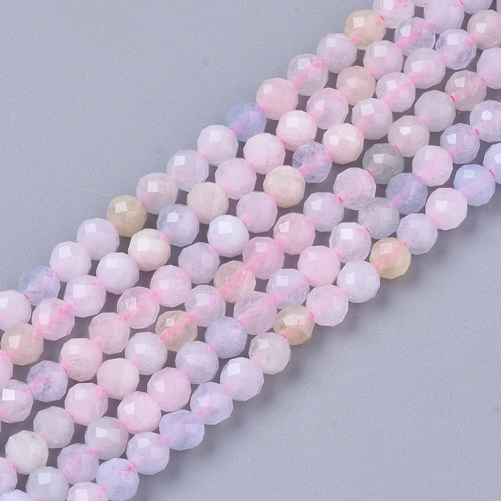 Airssory 130 Pcs 3mm Natural Morganite Beads Strands Faceted Round Small Loose Crystal Gemstone Bead Spacer for DIY Bracelets Necklace Earrings