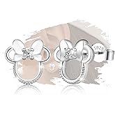 Mouse Bow Earrings Sterling Silver Small Animal Stud Earrings for Women Hypoallergenic Cubic Zirconia Cute Lovely Earring Gifts for Sister