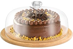 YIQXKOUY 11.4''*10.2"*7.5" Wooden Cake Stand with Glass Dome Cake Plate Multi-Functional Serving Platter Cake Plate for Cake 