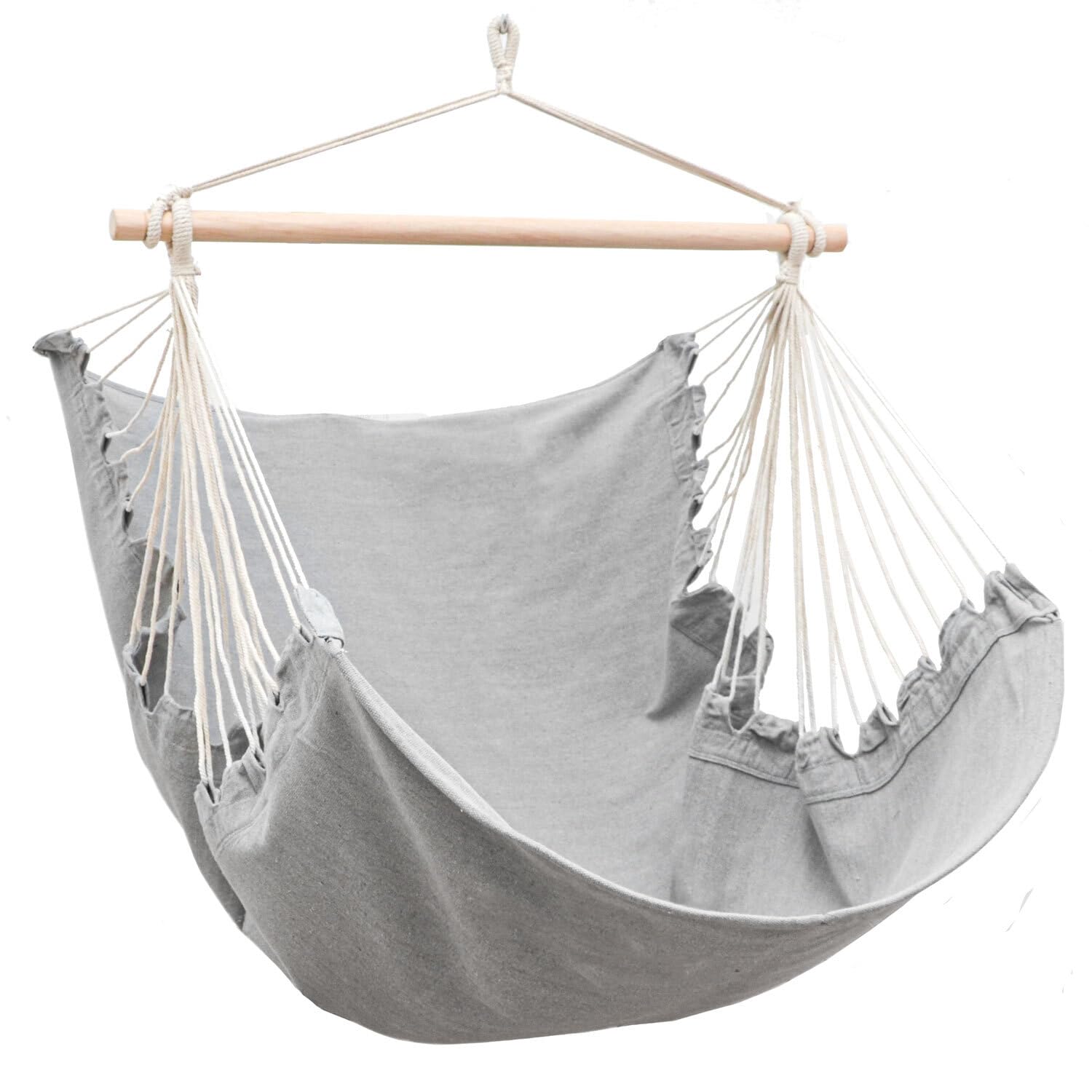 AMANKA XL Outdoor Hammock Chair 155x125 cm - Hanging Swing up to 100 kg - Garden Lounger with Wooden Bar - Indoor Relaxing Seat for Bedrooms - Swinging Relax Pod for Patio, Porch, Balcony & Camping