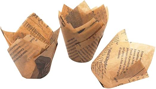 Cupcake Baking Cup Periódico de Oro Estilo tulipán Caja de la Magdalena