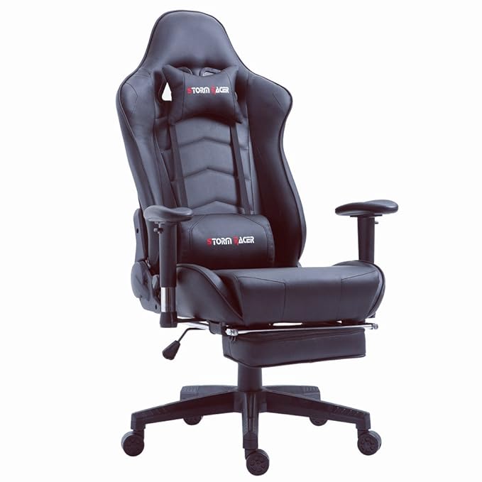 Storm Racer Ergonomische Fußstütze Computer Gaming Hohe Rückenlehne Drehstuhl Büro Stuhl mit Anpassung Kopfstütze und Lendenw