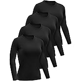 Dalavch 4 Pack Women’s Long Sleeve Basic Shirts Crew Neck Slim Fitted Compression Gym Workout Athletic Underscrubs Tops