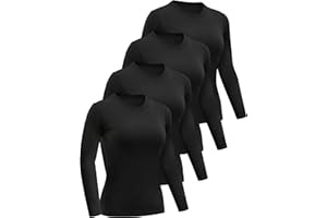 Dalavch 4/5 Pack Women’s Long Sleeve Basic Shirts Crew Neck Slim Fitted Compression Gym Workout Athletic Underscrubs Tops