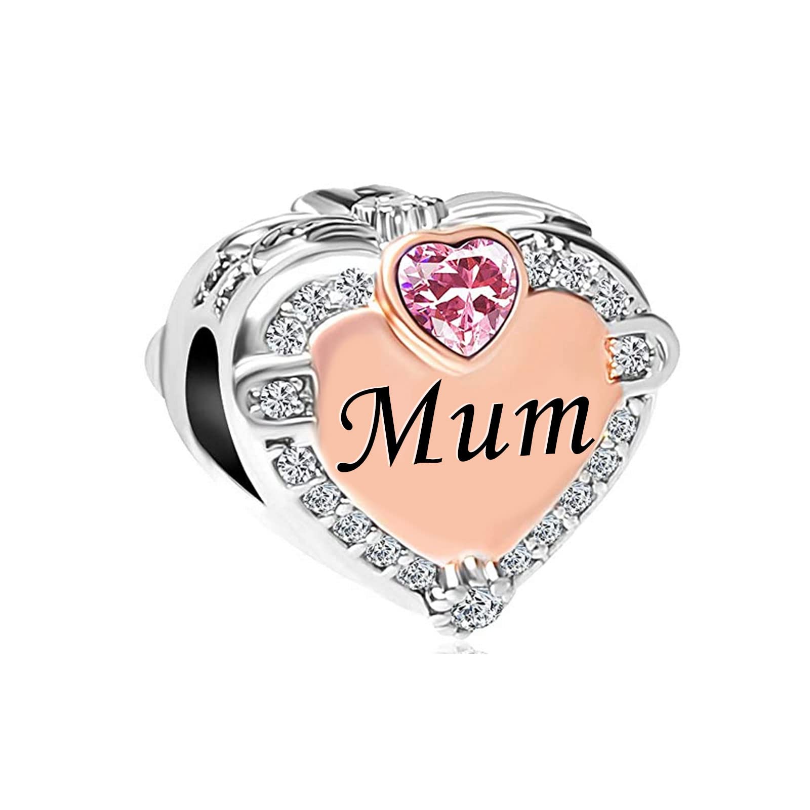 KunBead Jewelry Heart Love Mum Mothers Day Charms Bead Compatible with Pandora Bracelets