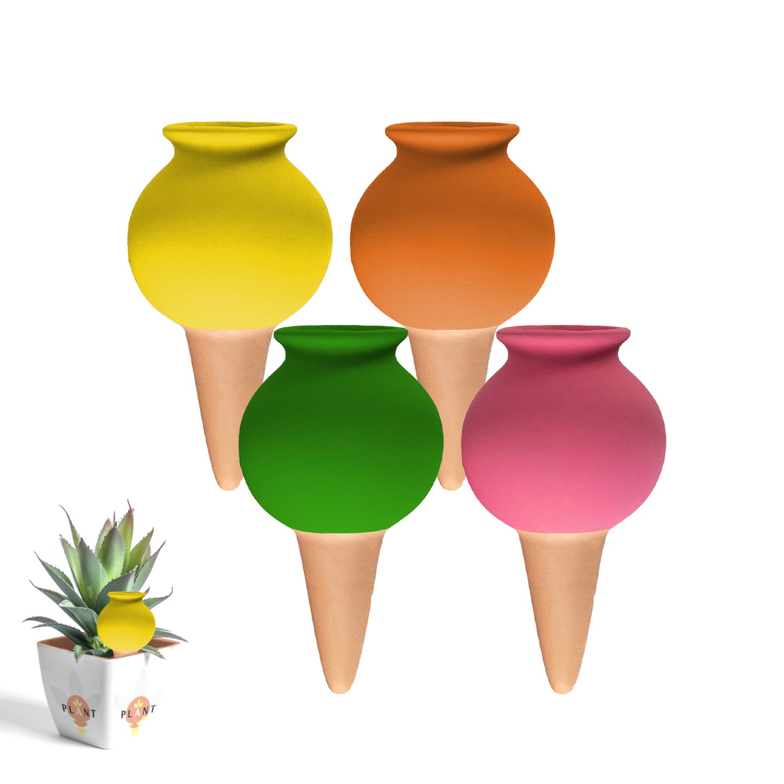 MKNZOME Plant Watering Stakes, 4pcs Terracotta Self Watering Spikes Plant Watering Devices for Wine Bottles Vacation Automatic Plant Waterers for Indoor & Outdoor Plants