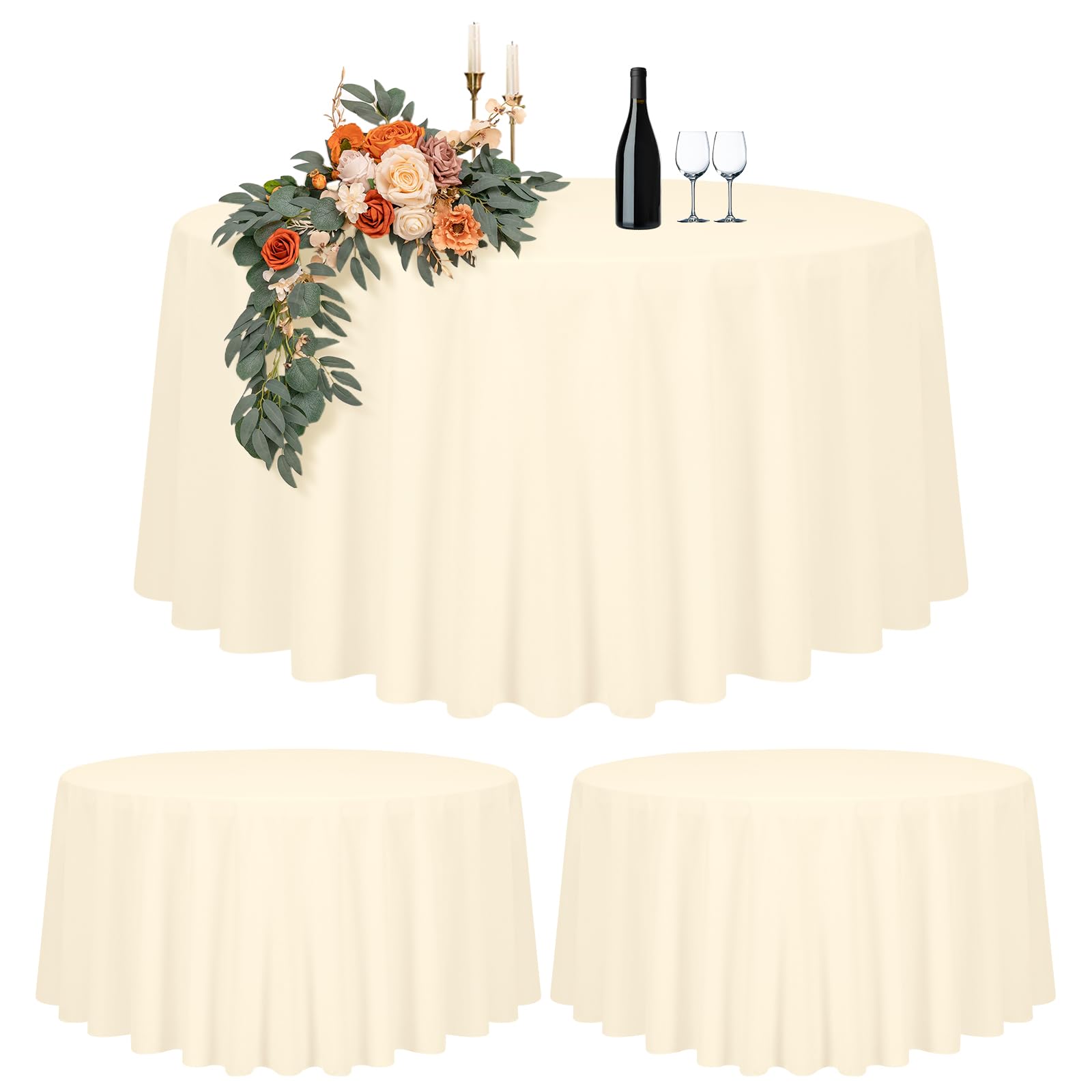 2 Packs Beige Round Tablecloth 305cm Diameter, Round Table Cover for Ø150-240cm Tables, Polyester Waterproof Washable Round Large Table Cloth for Wedding Party Buffet Camping Restaurant (120 inch)