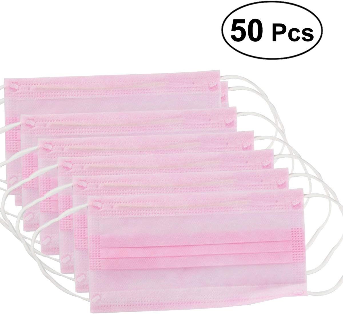 YOMIUP Disposable Mouth Face Masks, 3 Layer, Anti-Dust Breathable Masks 50 Units (Pink)