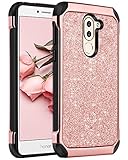 Honor 6X Case, Huawei GR5 2017 Case, BENTOBEN 2 in 1 Luxury Glitter Bling Hybrid Slim Hard PC Cover with Sparkle Shiny Faux Leather Chrome Shockproof Protective Case for Huawei Honor 6X 2017 Rose Gold