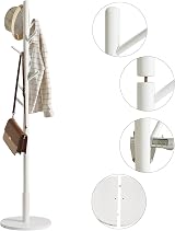 IBUYKE Coat Rack Free Standing 8 Hooks Wood Hall Tree White WD-114 view 6