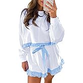 MAOECO Womens 2 Piece Lounge Sets Casual Cropped Sweatshirts Drawstring Ruffle Shorts Matching Set Fall Loose Sweatsuits