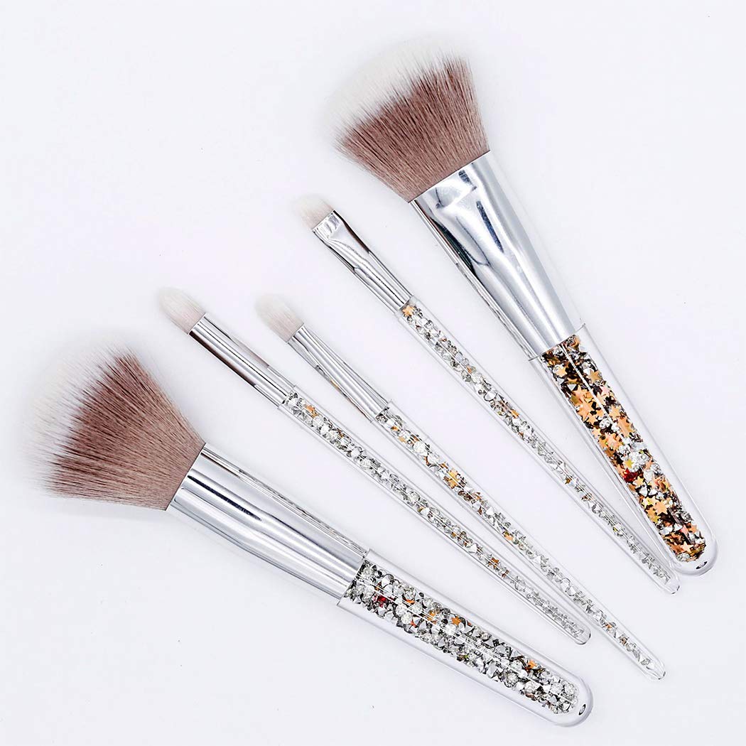 Ranvi 5 PCS Fashion Drilling Sand Makeup Brushes Set Foundation Cosmetic Brush Tools with Bag - brown