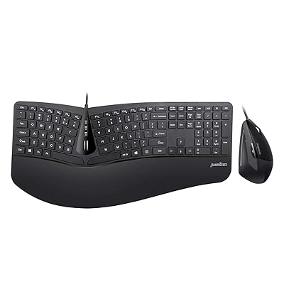 perixx Periduo-605, Wireless Ergonomic Split Keyboard and Vertical Mouse Combo, Adjustable Palm Rest and Membrane Low Profile Keys, Black, US English Layout (11633)