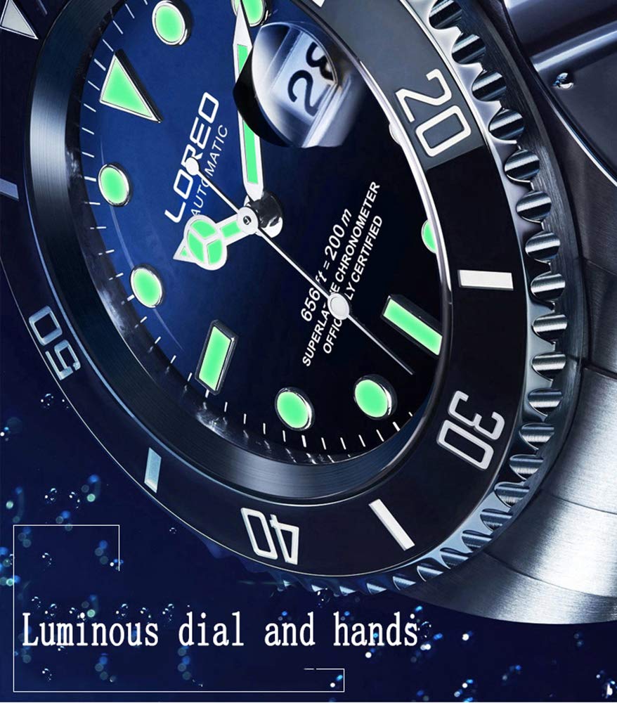 LOREO Mens Full Black Stainless Steel Sapphire Glass Rotating Bezel Military Waterpoof Mens Automatic Watch
