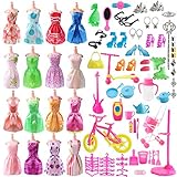 Total 120pcs Barbie Doll Clothes Set - 20 Pack Clothes Party Gown Outfits for Barbie Dolls+ 100pcs Dolls Accessories Shoes Bags Necklace Mirror Hanger Tableware - The Greatfor Girl Birthday Christmas