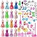 Total 120pcs - 20 Pack Clothes Party Gown Outfits for Barbie Dolls+ 100pcs Dolls Accessories Shoes Bags Necklace Mirror Hanger Tableware - The Greatfor Girl Birthday Christmas
