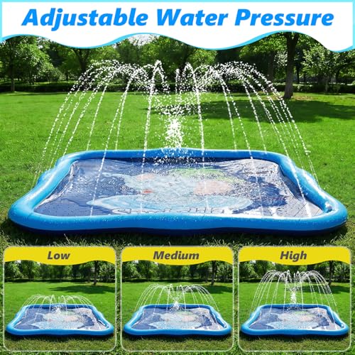 Luxfero Water Jet Mat for Children, 210 cm Reinforced Water Games for Dogs, Adjustable Water Spray Nozzle, Theme Play Mat, Inflatable Children's Water Game for Garden