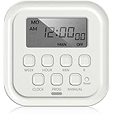 HBN 7 Day Heavy Duty Digital Timer, Dual Outlet, On/Off Programs 3-Prong Programmable Timer, Indoor, for Lamp, Light, Fan, Pets, Home, Kitchen, Office, Appliances, 125V, 15A, 1875W, 60Hz