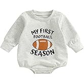 allshope Newborn Baby Boy Girl Fall Outfit Romper Long Sleeve Football Embroidery Jumpsuit Bodysuit Cute Infant Clothes