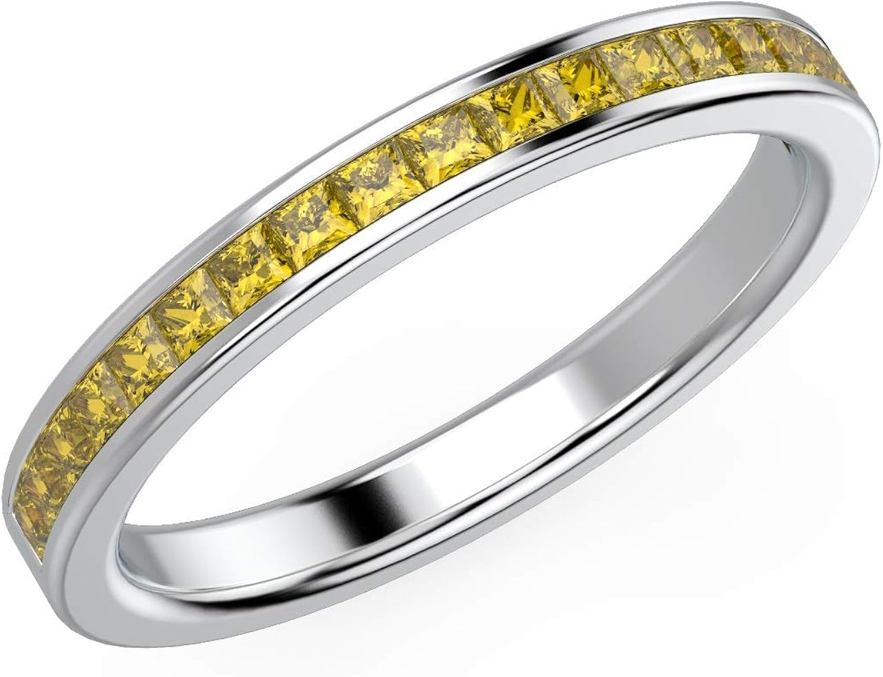 0.50Ct Fancy Yellow Diamond Half Eternity Ring in 18k White Gold