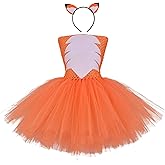 Kids Girls Fox Costume Orange Halloween Cosplay Dress Cute Animal Theme Party Fancy Dress Up Princess Handmade Tulle Tutu Dress Christmas Birthday Outfit with Fox Headband Tail Set 18-24 Months